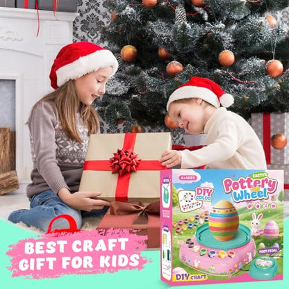 Pottery Wheel for Kids with Air Dry Clay Kit, 12 Paints & Tools, Ages 6-12 - color: pink/cyan