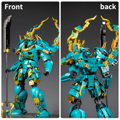CSNRHG Green Dargon Samurai mech Robot with Long Spear Model Building Blocks Toy Set Mythical Birthday for Age 8+ Children Adults Teens 704 Pieces - color: Long Spear