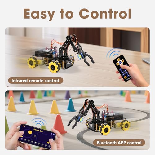 Robotics for Kids Ages 8-12, ACEBOTT Smart Robot Arm Car Kit with 5DOF, STEM Toys for Boys Age 8-12 12-16+, ESP32 Arduino/Python/Blockly Coding, App & Remote Control, STEM DIY Gift for Teens & Adults - color: Yellow