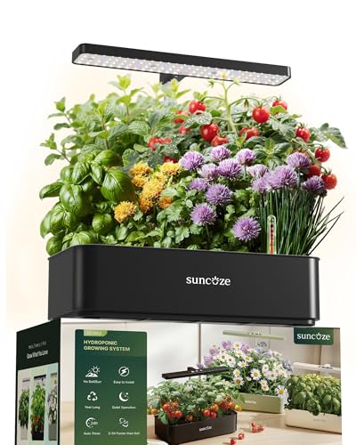 SUNCOZE Hydroponics Growing System, Compact 12 Pods Indoor Garden, Black - color: Black