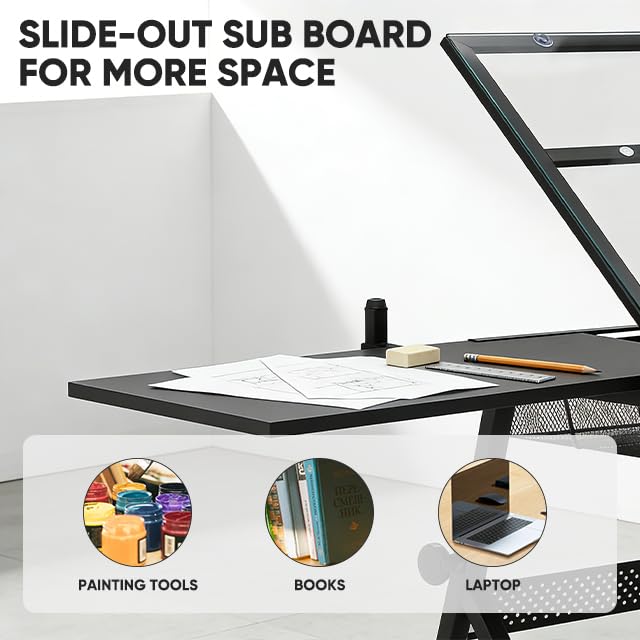Magshion Drafting Table Adjustable Drawing Table w/Stool - color: Clear & Black