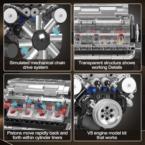 Mould King 10088 V8 Engine Model Kit - 535 Pcs to Build Your Own Mini Engine that Works, DIY STEM Mechanic Engineering Construction Set, Hobby Building Blocks Kit for Adults