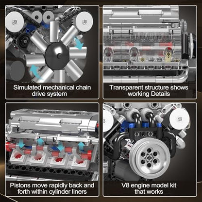 Mould King 10088 V8 Engine Model Kit - 535 Pcs to Build Your Own Mini Engine that Works, DIY STEM Mechanic Engineering Construction Set, Hobby Building Blocks Kit for Adults