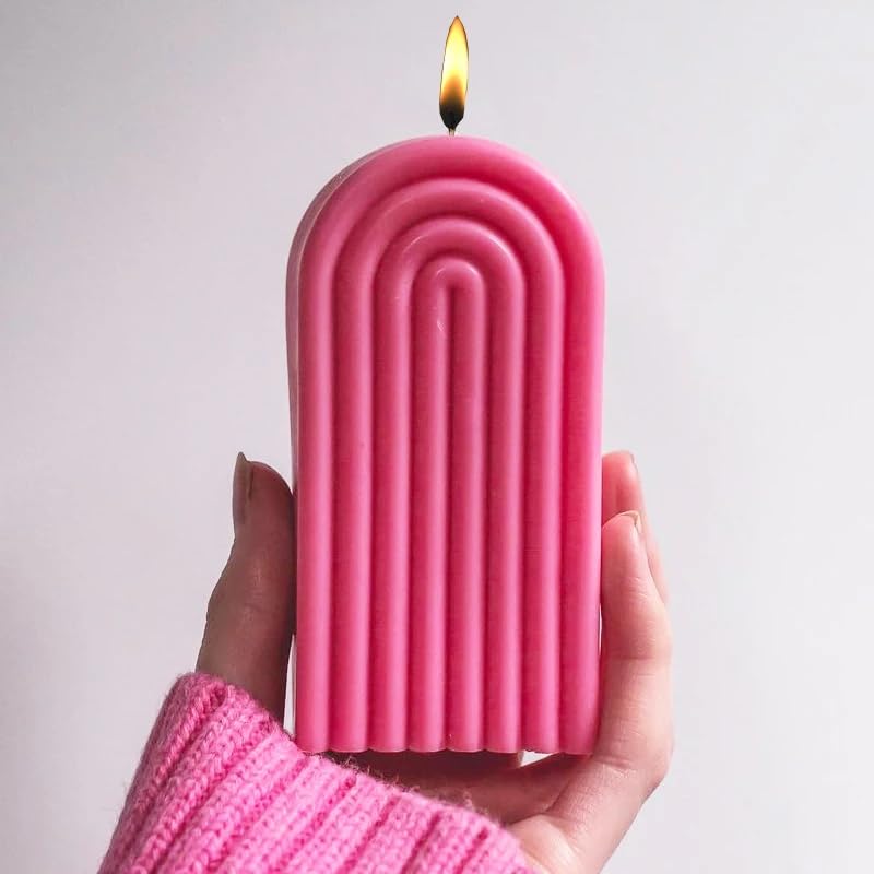 Candle Molds - Silicone Mold for Candles Making, DIY 3D Moulds for Soy Wax, Beeswax, Scented Candle, Valentine's Day Gifts (Wave Geometric Pillar) - color: Door