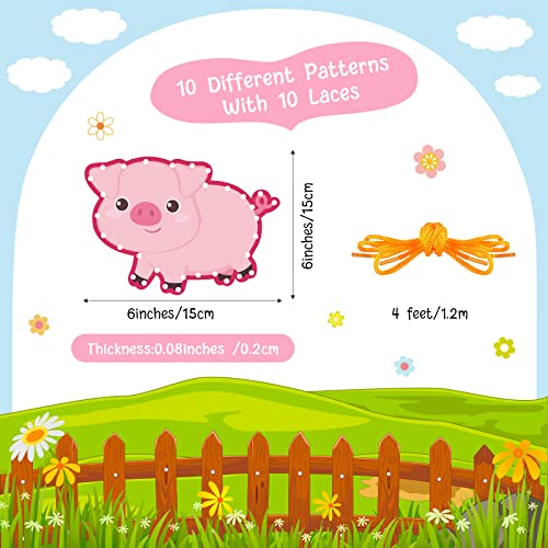Pajean 10 Pcs Kids Lacing Cards Double Sided Animal Sewing Cards Kits 10 Styles Lacing Toy Crafts for Toddler Ages 6+ Developing Imagination Preschool Learning Activity Supplies(Farm Style) - style: Farm Style