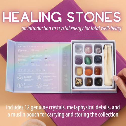 Crystal Collection Healing Stones Set Pocket-Size with Quartz, Lepidolite, Amethyst, Green Aventurine, Set of 12 - color: Healing