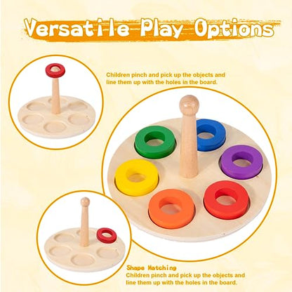 Adena Montessori 6-Ring Rainbow Stacker, 12m+ - style: 6 Rings on Peg