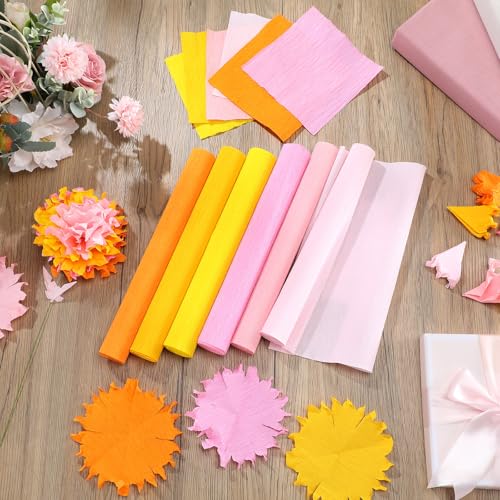 Gersoniel 57 Pcs Crepe Paper DIY Kit for Flower Making, Pink and Yellow - color: Pink and Yellow