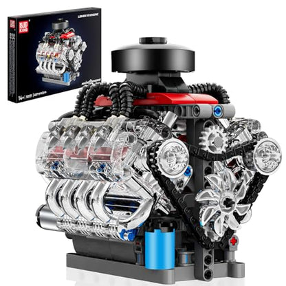 Mould King Mini V8 Engine Kits That Runs, Build Your Own Visible Car Motor, Physical Science Experiment Models for Teens, Best STEM Toy Gifts for 14+ and Adult 10171 (487 Pcs) - style: V8 Engine