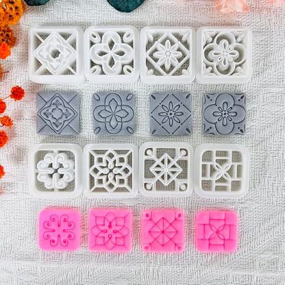 Xaekicr 8PCS Tile Pattern Polymer Clay Cutters Set – Mediterranean Geometric Clay Cutters and Textured Molds, Clay Tools for Polymer Clay Jewelry and Crafts - color: 2E color