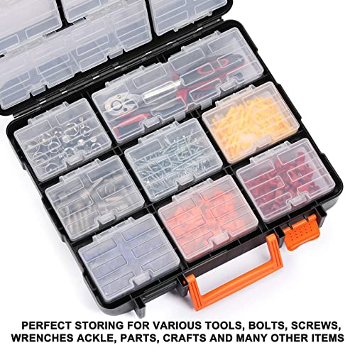 Mayouko 16 Compartments Detachable Toolbox Organizer,Hardware Organizer Box with Removable Sections,Carrying Storage Case for Patts,Screws,Bolts,Nuts,Toys (Pack of 2) - size: 13.5"L x 12"W x 5"H (Pack of 2)