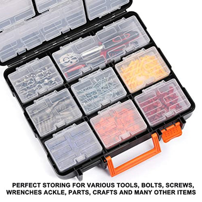Mayouko 16 Compartments Detachable Toolbox Organizer,Hardware Organizer Box with Removable Sections,Carrying Storage Case for Patts,Screws,Bolts,Nuts,Toys (Pack of 2) - size: 13.5"L x 12"W x 5"H (Pack of 2)