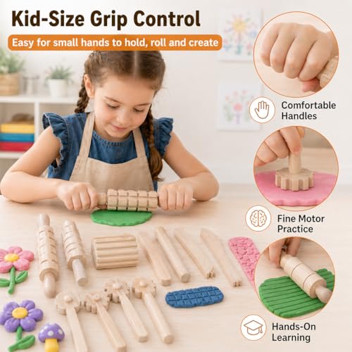 Garneck 12Pcs Wooden Clay Tools Set for Kids: Dough Rolling Modeling Accessories Pottery Sculpting Kit Modeling Accessories for Early Education Art Craft Activity Home School (Pack of 3) - size: 16.50X1.50X1.50CM (Pack of 3)