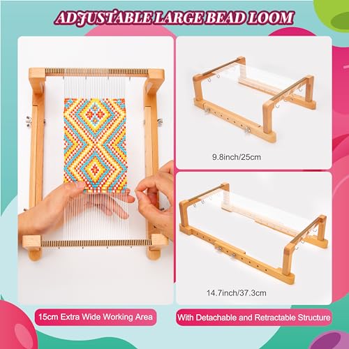 PP OPOUNT Adjustable Bead Loom Kit, Wood Loom Beading Supplies with Detailed Instructions, Practical Jewelry Making Accessories, Beading Loom Kits for Adults Jewelry Making Bracelets Belts - size: 512 PCS