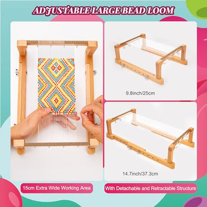 PP OPOUNT Adjustable Bead Loom Kit, Wood Loom Beading Supplies with Detailed Instructions, Practical Jewelry Making Accessories, Beading Loom Kits for Adults Jewelry Making Bracelets Belts - size: 512 PCS