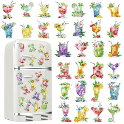Remuuly 30 Pcs Cocktail Diamond Painting Magnets Diamond Art Kits for Adult - color: Cocktail