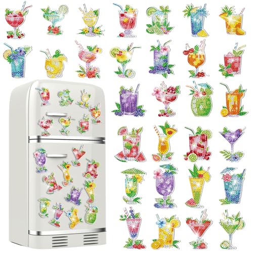 Remuuly 30 Pcs Cocktail Diamond Painting Magnets Diamond Art Kits for Adult - color: Cocktail