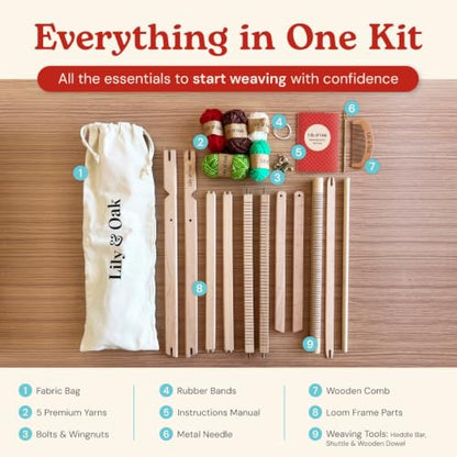Lily & Oak Weaving Loom for Adults & Kids - Weaving Loom Kit | Beginner-Friendly Table Loom & Lap Loom with Yarn, Tools & Instructions | Wooden Loom for Multicraft Projects (19.6 x 15.8 inches) - size: Large