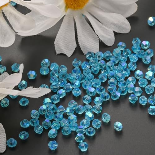 1000pcs 4 mm Bicone Crystal Beads Faceted Crystal Glass Beads Bulk for Jewelry Making DIY Necklace Bracelet Earring (Aquamarine AB Color) - color: Aquamarine AB