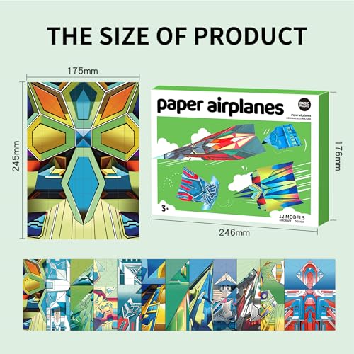 Vexorith Paper Airplane Kit for Kids Ages 8-12, 5-8 – 36 Designer Origami Papers with 12 Flying Plane Styles, STEM Craft & Educational Toy Gift for Boys Girls