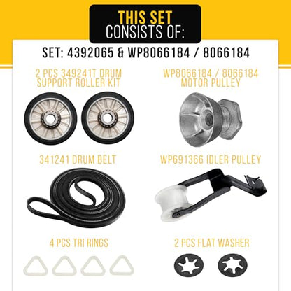4392065 Dryer Repair Kit & WP8066184 8066184 Idler for Whirlpool Kenmore - style: 4392065 Repair Kit & WP8066184 Motor Pulley