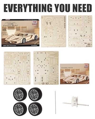 3D Wooden Puzzle Sports Car Model Kits for Adult to Build, 87Pcs