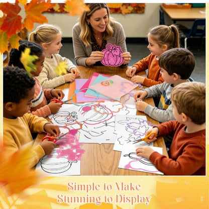 Aneco 24 Sets DIY Boho Fall Pumpkin Suncatchers Craft Kit, Tissue Paper Sign Art Crafts Hanging Decor Window Stained Glass Effect for Thanksgiving Party Supplies Holiday Home Activities Party Favors - style: Boho Fall