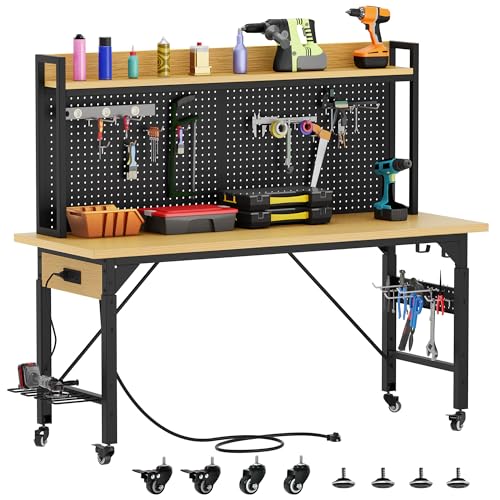 DWVO 48in Adjustable Rolling Workbench Heavy Duty with Pegboard & Wheels - size: 48" Workbench w/Pegboard