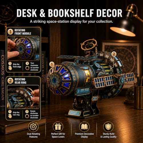 Roroom Mechanical 3D Wooden Puzzles for Adults, 511pcs Wood Building Kit - color: Celestigon Station(black)