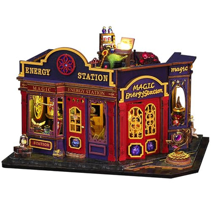 DIY Book Nook Kit - Miniature Dolls House Kit with Furniture and LED Light, 3D Puzzle Wooden Art Bookends, Model Kits for Adults to Build (Magic Energy Station) - style: Baroque