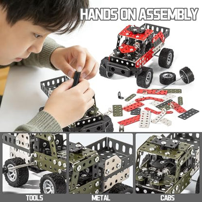 STEM Building Toy Set for Boys Age 8-12,Metal Building Kits for Boys Age 8+ - color: Red