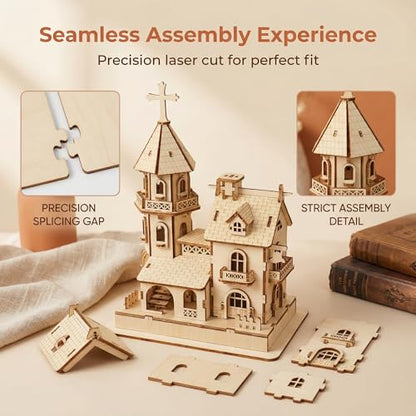 3D Wooden Puzzle Kit, DIY Architectural Wooden Building Model, Mechanical Castle House Model, Creative Craft Decoration for Home, for Adults and Teens