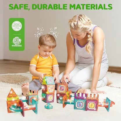 Contixo STEM Building Toys - 65 pcs Marble 3D Magnetic Run Tiles Learning Stacking Educational Building Blocks Set, Creativity Beyond Imagination, Inspirational, Recreational Toy for Kids, Ideal Gifts - style: STEM-65pcs