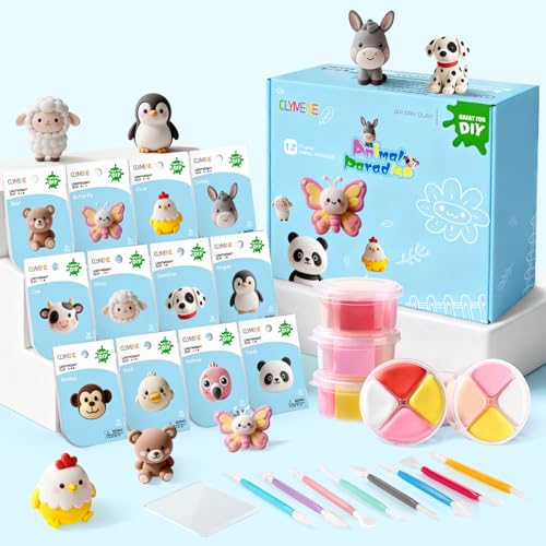 CLYMENE Air Dry Clay Kit for Kids, 12 Animals Modeling Clay with Accessory