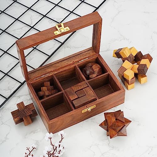 Ajuny Wooden Puzzle Box Set 6 Brain Teaser Games for Teens Adults 3D IQ Toy - style: 6 in 1