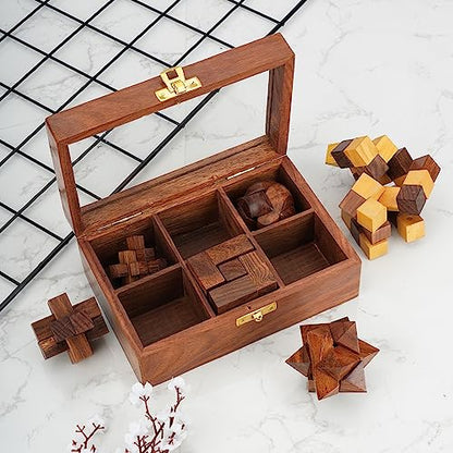 Ajuny Wooden Puzzle Box Set 6 Brain Teaser Games for Teens Adults 3D IQ Toy - style: 6 in 1