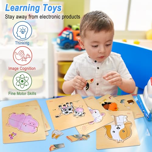 8pcs Wooden Puzzles for Toddlers 1-2-3-4, Farm Puzzles Ages 1-2-3-4 - style: Farm Animal