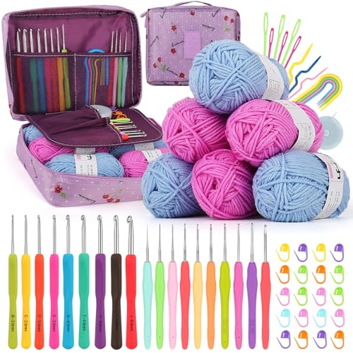 Coopay Crochet Kit for Beginners, 50PCS Crochet Starter Kit - color: Purple-Cherry