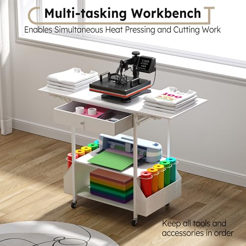 Crafit Foldable Heat Press Table, Hold 36 Vinyl Rolls, Large with Wheels - color: Enlarged Size - White