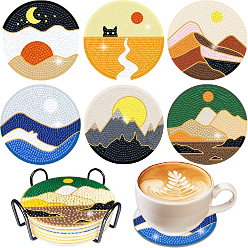 Vcekract 6 Pcs Abstract Landscape Diamond Art Coasters Kit for Adults - color: Abstract Landscape Coasters
