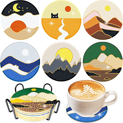 Vcekract 6 Pcs Abstract Landscape Diamond Art Coasters Kit for Adults - color: Abstract Landscape Coasters