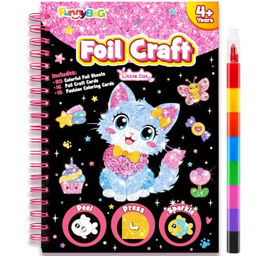 FUNNYB&G Foil Art Craft Kit for Kids, Sparkly Birthday Gift Toy for Girls - style: Little Cat