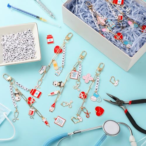 CraftyDream 558 Pcs Nurse Charms Keychain Making Kit Pharmacy Week Gift - style: Nurse