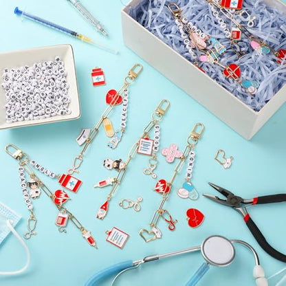 CraftyDream 558 Pcs Nurse Charms Keychain Making Kit Pharmacy Week Gift - style: Nurse