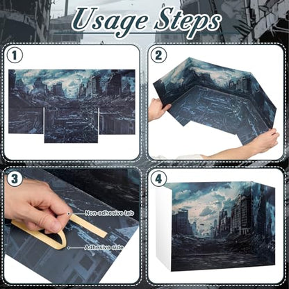AmazingSpark 2 Set City Debris Diorama Box and Cracked Sticker Decor, City Ruins Diorama Project Supplies Set, Destroyed Building Scene Model Display Case with Double Sided Tapes for DIY Crafts - style: City Debris