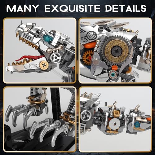 Mechanical Dinosaur Building Blocks Linkage Kit, Jurassic Animal Tyrannosaurus Rex Model with Lighting & Display Stand, STEM Toy DIY Desktop Ornament for Kids Ages 12+, Birthday Gift Idea - color: Dinosaur