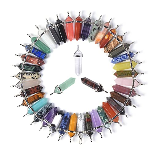 Justinstones Crystal Healing Hexagonal Point Chakra Reiki Pendant Beads Lot - color: 24pcs All Natural Mixed