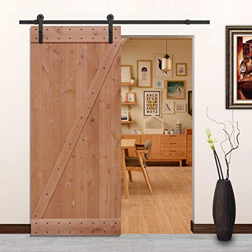 LUBANN 36 in. x 84 in. Rustic Z-Brace Hardwood Barn Door Unfinished Knotty Alder Solid Wood Barn Door Slab - size: 36X84 Z Brace