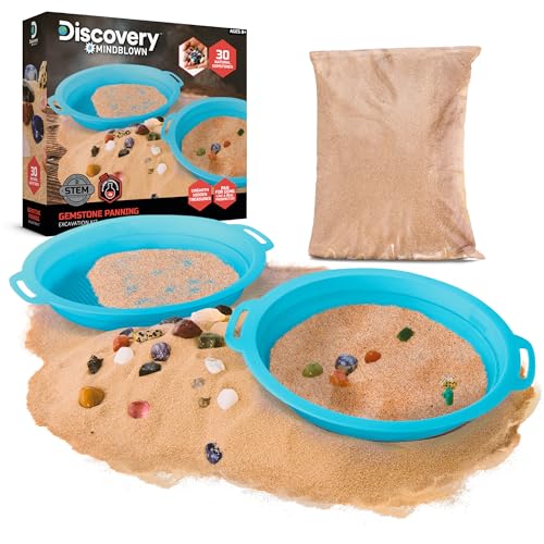 Discovery™ Gemstone Panning STEM Kit – Pan for 30 Real Gems| 2 Sifting Pans, Sand & Learning Guide| Educational Science Activity for Kids| Geology Rock Excavation Set| Boys & Girls Toy Gift| Ages 8+