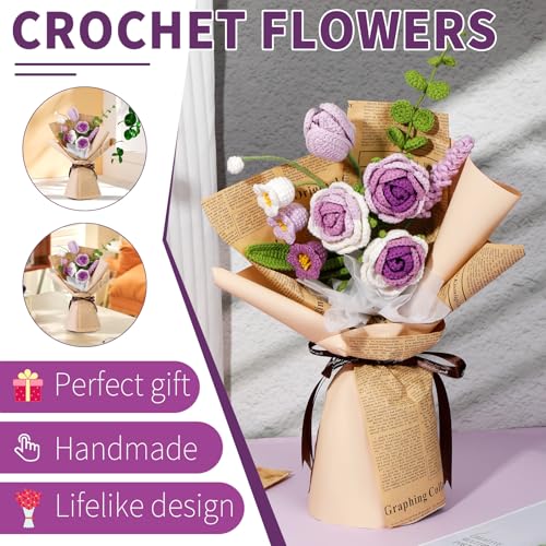 Kogyxe Crochet Kit for Beginners Purple Rose Crochet Flowers for Adults - color: Purple Rose